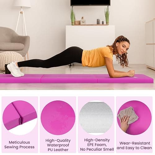 Fitvids Folding Exercise Gymnastics Mat for Tumbling, 2'x6'x2" Gym Workout Mat with Carrying Handles High-Density Anti-Tear Portable Fitness Aerobics Mats for Home Gym Yoga Pilates MMA Core Training, Multiple Colors thumbnail 5