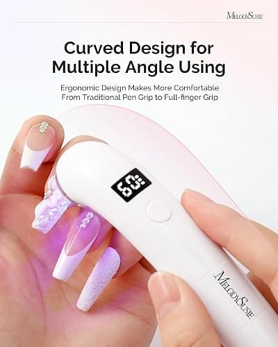 MelodySusie Ergonomic Handheld Cordless UV Nail Lamp with LCD Display & 2 Timers, P-Art01A Rechargeable Mini UV LED Light Flash Cures All Soft Gels, Especially Rhinestone Glue & Liner Gel White thumbnail 2
