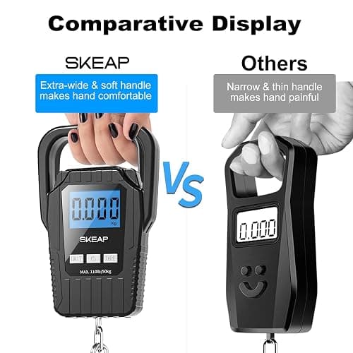 Digital Fish Scale Hanging Scale Fishing Scale, SKEAP 110lb/50kg Luggage Scale,Fish Weighing Scale, Upgrade Large Handle & Backlit LCD Display, Black,Fishing Gifts for Men,Black thumbnail 3
