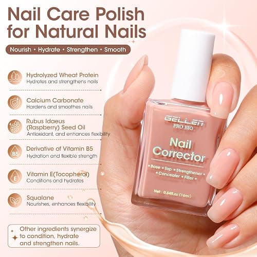 GELLEN Nail Corrector Polish Tinted Sheer Nude, Enhance Natural Look | Toxin HEMA Free One Stop Nail Polish, No Base Top & Lamp Needed | Corrects & Strengthens Weak Brittle Uneven Discolored Nails thumbnail 3