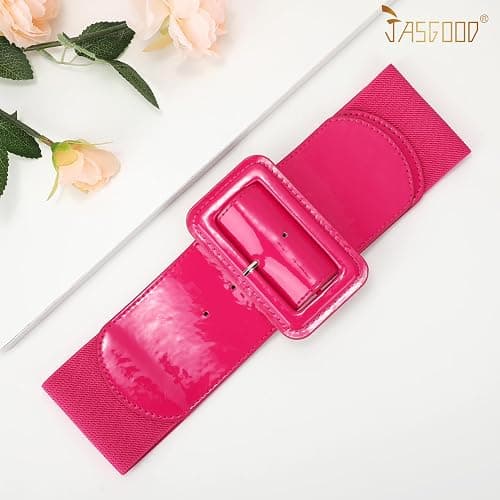 JASGOOD Women Wide Stretchy Belt Vintage Elastic Waist Belt for Dresses Fashion Ladies Waist Belt with Patent Square Buckle thumbnail 2