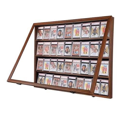 Temgee 36 CardBaseball Card Display Case - Lockable Sports Graded Card Display Case Wall Mount with UV Protection Acrylic Door for Baseball Basketball Football Hockey Trading Card Collection - Walnut - Image 1