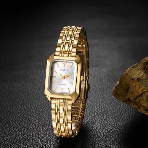 JewelryWe Women's Square Quartz Watch: Ladies Simple Analog Elegant Vintage Solid Small Stainless Steel Bracelet Wristwatch thumbnail 4