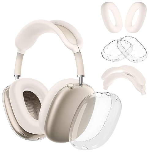 Seltureone 4 in 1 Case Cover Compatible with AirPods Max Headband/Ear Cups/Ear Pads Cover, All-Round Protection Soft Silicone and Clear TPU Headphone Case for AirPods Max - Starlight - Image 1
