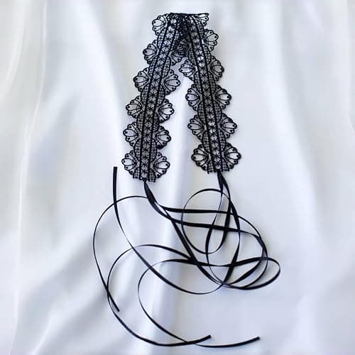White Lace Adjustable Choker Necklace for Women,Charming Statement Hollow Ribbon Collarbone Necklace Striking Gothic Knot Prom Jewelry Gifts thumbnail 4