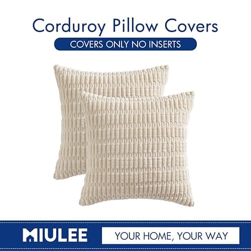 MIULEE Pack of 2 Corduroy Decorative Throw Pillow Covers 18x18 Inch Soft Boho Striped Pillow Covers Modern Farmhouse Home Decor for Sofa Living Room Couch Bed Cream White thumbnail 6