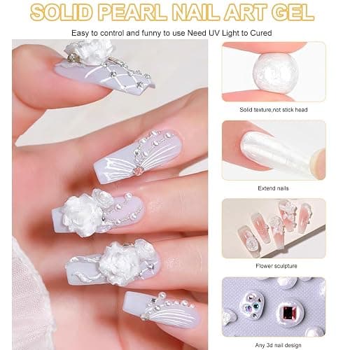 Pearl White Solid Builder-Gel For Nails, 3D Gel Nail Sculpture, Non-Stick Sculpting Gel, Nail Extension Hand Carving Molding, Multifunctional Manicure Supplies For Salon And Home, Easy Dry, 5g thumbnail 9