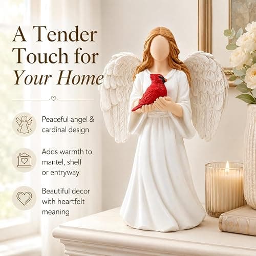 Cardinal Remembrance Figurine, Angel Girl with Cardinal Bird Statue, High-Precision Sculpted Memorial Gift, Symbol of Love, Hope & Protection, Serenity Sympathy Gift for Loss of Loved One (B) thumbnail 3