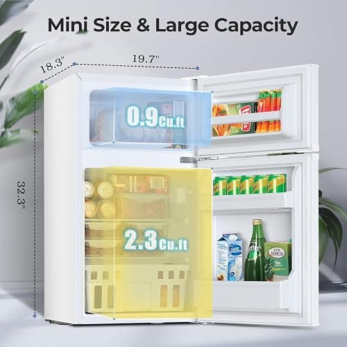 Havato 3.2 Cu.Ft Mini fridge with Freezer, Double Door Compact Refrigerator, Retro Mini Refrigerator for Dorm, Office, Bar, RV, Bedroom, (White) - White - 3.2 cu.ft thumbnail 2