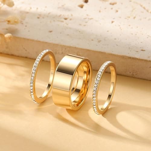 GWH Stackable Rings for Women - 14K Gold Plated Cubic Zirconia Simulated Diamond Oura Stack Rings for Women Size 6-10 thumbnail 2