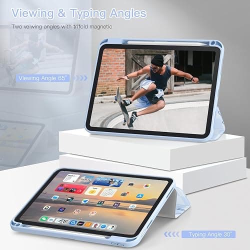 Teryeefi for iPad (A16) 11th Generation Case 2025 Release& iPad 10th 2022 | Protective Shell with Pencil Holder, Soft TPU+Crystal Hard Back Cover , Auto Sleep Stand, Cute Girly Blue Case (Grid Bows) thumbnail 8