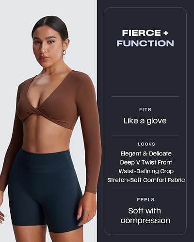 Aoxjox Long Sleeve Crop Tops for Women Sienna Twist Deep V Workout Cropped T Shirt Top thumbnail 2