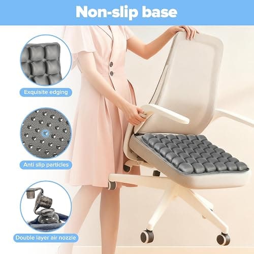 Sondour Travel Seat Cushion, Airplane Cushion Long Flight, Airplane Gadgets Inflatable Seat Cushions, Portable Airline Cushion With Air Pump, Wheelchair Cushions; Pressure Relief Seat Cushion - Grey thumbnail 5