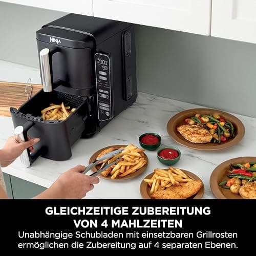 Ninja Double Stack Heißluftfritteuse, 7,6L Digitale Air fryer Doppelkorb mit 4 Kochstufen, 2 Schubladen, 2 Gestelle, platzsparendes Design, 6 Kochfunktionen, 6 Portionen, Schwarz SL300EU thumbnail 4
