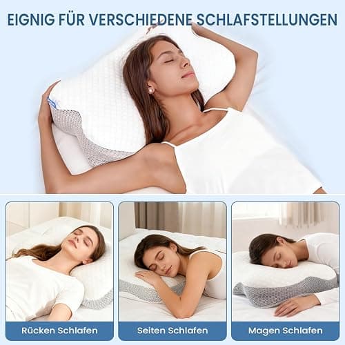 Dozion Nackenkissen Kopfkissen Memory Foam Kissen, Ergonomisches Kopfkissen Seitenschläferkissen,Halswirbelkissen Stützendes Nackenkissen Schlaf Kissen Pillow für Seiten Rücken & Bauchschläfer(1 Pcs) thumbnail 7