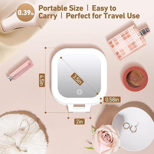 GOMIPURU Compact Mirror, Travel Mirrors with Light, 1x/30x Magnifying Mirror with 3 Color Lights and Adjustable Brightness, 4.5x3.9 inch Small Compact Hangable Hand Pocket Mirrors, Comes with Tweezer thumbnail 2