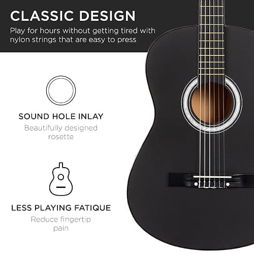 Best Choice Products 38in Beginner All Wood Acoustic Guitar Starter Kit w/Gig Bag, 6 Picks, Nylon Strings, Strap w/Pick Holder - Matte Black thumbnail 6