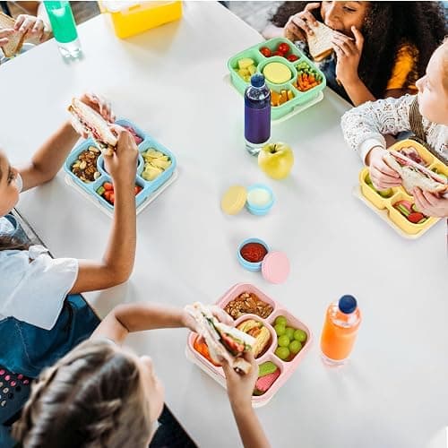 Caperci Original Lunchable Snack Containers for Kids & Adults - 5 Compartments Bento Snack Boxes with 4 Leakproof Small Containers, Wheat Straw, BPA-Free, Set of 4 (Vintage Colors) thumbnail 2