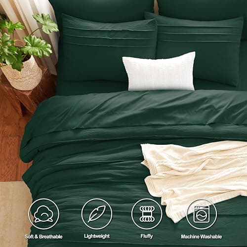 CozyLux Full Size Comforter Sets Emerald Green, 7 Pieces Soft Pinch Pleat Bed in a Bag Full Comforter Set with Sheets, Bed Set with Down Alternative Comforter, Sheets, Pillowcases & Shams thumbnail 2
