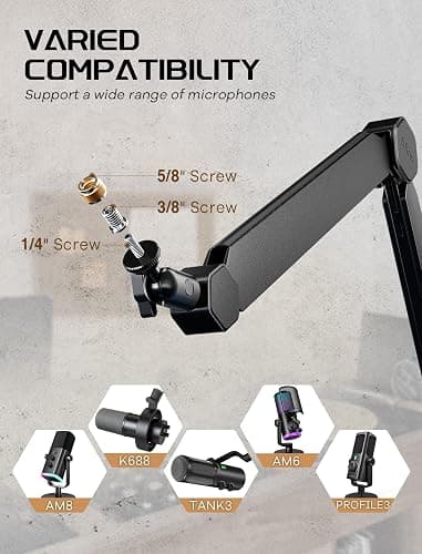 FIFINE Mic Boom Arm, Microphone Stand with Cable Management Channel, Fully Adjustable, Heavy Duty Metal Mic Stand with Desk Mount Clamp for Podcast Recording Home Office-BM66 - BM66 Black thumbnail 5