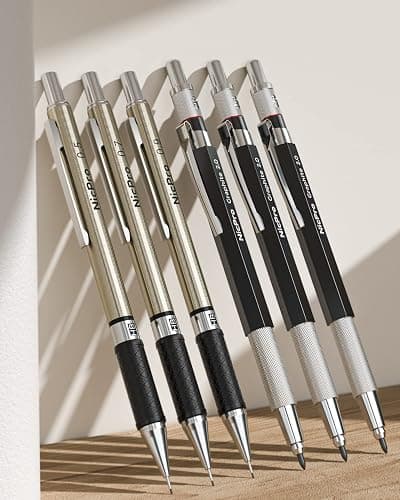 Nicpro 30 Stück Kunst Druckbleistifte Set mit Ledertasche, Metall Bleistifte 0,5, 0,7, 0,9, 2 mm mit 16 Tuben (6B 4B 2B HB 2H 4H CR) Minen (Schwarz und Farben), Zeichenstifte für Skizzieren, Zeichnen thumbnail 7