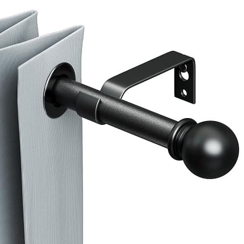 Black Curtain Rod 28 to 60 inch, Splicing Adjustable 5/8 Diameter Drapery Rod Set with Brackets, Heavy Duty Metal Standard Curtain Rod for Living Room, Bedroom, Easy Install Wall Mount thumbnail 8