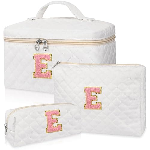Initial Makeup Bag, Personalized Monogram Cosmetic Bag Set, Large Make up Bags | Travel Toiletry Bag | Makeup Bag for Girls Teen Girl Friend Sister Wife Girlfriend Gifts Daughter (Letter E) - Image 1