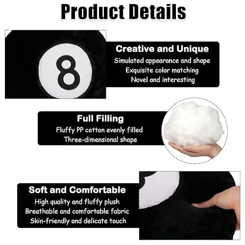 zhidiloveyou 8 Ball Pillow Black Stuffed Billiards Plush Small Decorative Cushion Toy, 13 in thumbnail 3