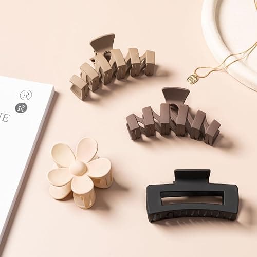 Sunolga 8PCS Hair Clips for Women, Flower Claw Clips for Thick Hair, Non-Slip Hair Accessories - 4 Styles, Neutral Colors Hair Clips and Variety Pack, Ideal for Girls thumbnail 6