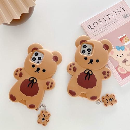 Yatchen Bear Case Compatible with iPhone 15,Kawaii Phone Cases Cute 3D Cartoon Teddy Bear with Keychain Women Girls Soft Silicone Shockproof Cover for iPhone 15 thumbnail 6