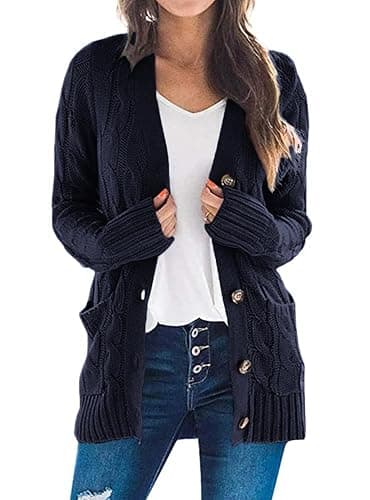 PRETTYGARDEN Women's Open Front Cardigan Sweaters Fall Fashion Button Down Cable Knit Chunky Winter Clothing Outerwear Coats - Image 1