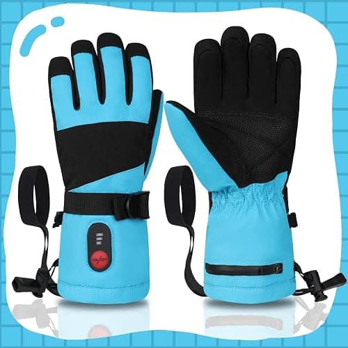 DINSVTA Kids Heated Ski Gloves, 3-Heat Settings, Rechargeable, Water Resistant, Windproof, Ideal for Skiing, Snowball Fights, Cycling thumbnail 7