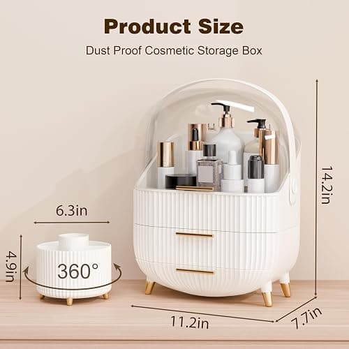 lurcns Makeup Organizers and Storage Make up Organizer for Vanity Cosmetics Skincare With Lid and Drawers Display Cases for Countertop Bathroom Women Teenager Girl Gifts(White+Brush Holder) thumbnail 5