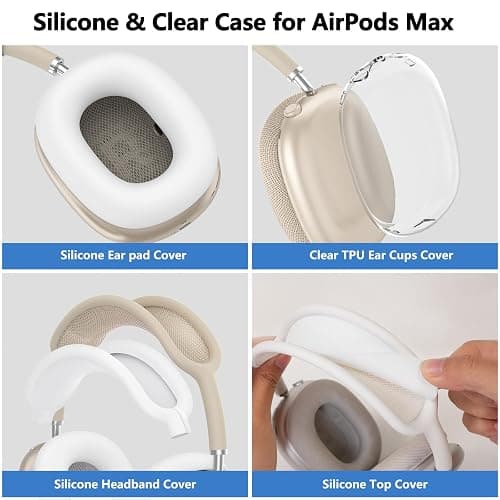 Bling Case Cover for AirPods Max, [5 in 1] Silicone Clear Sparkling Soft TPU Earcup/Ear Pad Case/Headband Cover Glittering Rhinestones Stars Accessories for Apple AirPods Max New USB-C (2024), White thumbnail 5