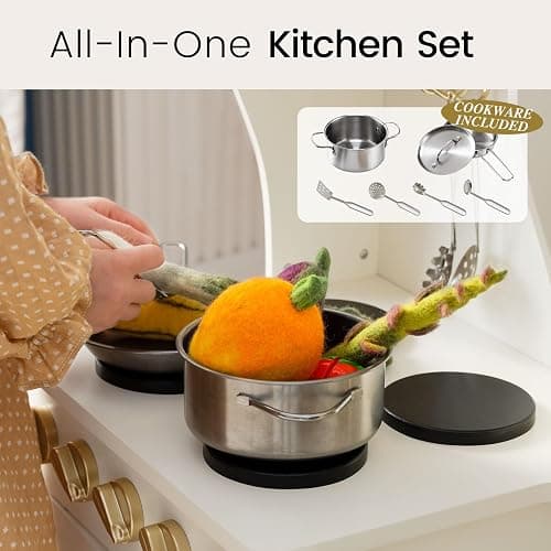 Tiny Land Play Kitchen for Kids with Enhanced Storage – Modern Toddler Kitchen Playset with Stove, Sink & Accessories, Organized Wooden Toy Kitchen, Ideal for Toddlers thumbnail 8