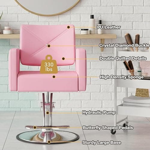 MIMWOW Salon Barber Chairs for Hair Stylist, Hair Salon Stylist Chair with Heavy Duty Hydraulic Pump Height Adjustable, 360 Degrees Rolling, Barber Braider Spa Beauty Equipment, Light Pink thumbnail 7