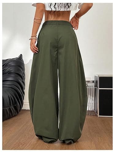 GORGLITTER Women's Baggy Barrel Pant Low Rise Pleated Cargo Oversized Wide Leg Business Dress Casual Trousers thumbnail 3