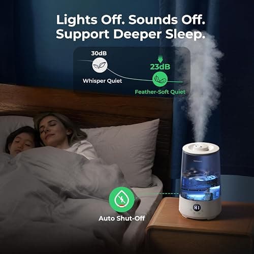 Homvana Humidifiers for Bedroom Home, 3.6 L Cool Mist Top-Fill 34H Super Long Time, Quiet 23dB, Baby Humidifier, Oil Diffuser for Large Room, Plants, Nursery, Office BPA FREE, 7 Color Light Ultrasonic thumbnail 4