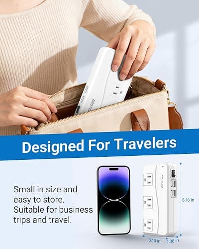 BESTEK Universal Travel Adapter 100-220V to 110V Voltage Converter 250W with 6A 4-Port USB Charging 3 AC Sockets and EU/UK/AU/US/India Worldwide Plug Adapter thumbnail 8