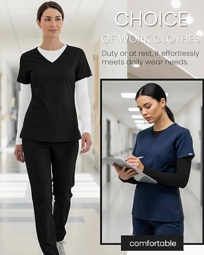 Oakgarden 5 Pack Womens Underscrub Long Sleeve Shirts Slim Fit Crew Neck Tops Basic for Nurse with Soft Fabric thumbnail 6