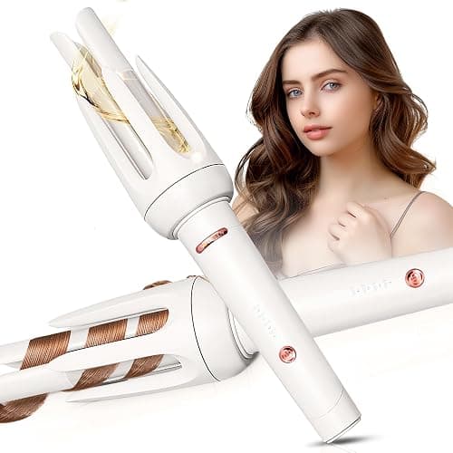 Auto Hair Curler, Automatic Curling Iron with 4 Temperature & 3 Timer, Automatic Shut-Off, Anti-Scald, Anti-Tangle Rotating Curling Wand for Hair Styling, White - Image 1