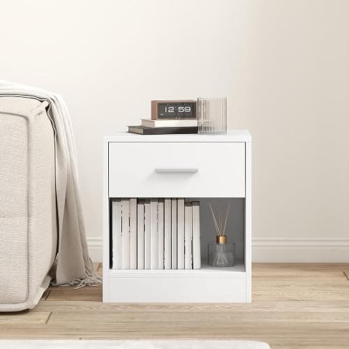 HOMCOM Modern Side Table, Accent Table with Drawer and Storage Shelf, End Table for Living Room, White Wood Grain thumbnail 8