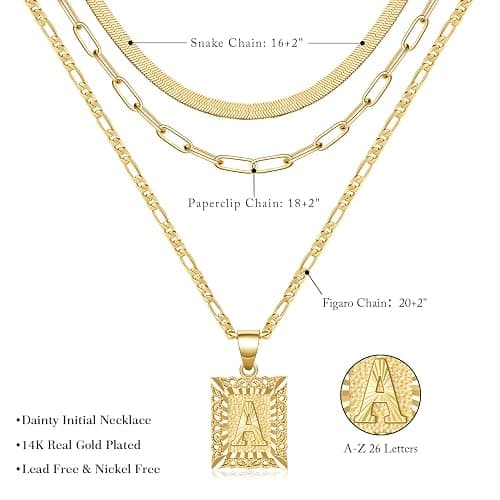 KissYan Gold Layered Necklace Set for Womens, 14K Gold Plated Initial Letter Pendant Necklaces Paperclip Snake Choker Alphabets from A-Z Figaro Chain Jewelry Gift thumbnail 4