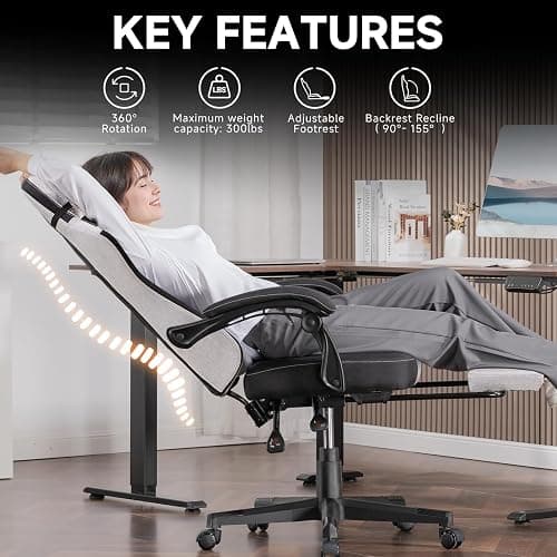 GTPLAYER Gaming Chair, Fabric Computer Office Chair with Pocket Spring Cushion, Ergonomic Office and Gaming, Video Gaming Chair with Linkage Armrests, High Back Desk Chair with Adjustable Recliner thumbnail 6