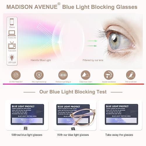 Madison Avenue Blue Light Blocking Glasses Anti Eyestrain UV Glare Blue Light Glasses for Women with Case, TV Phone Computer Gaming Eyeglasses (Coffee Brown) thumbnail 4