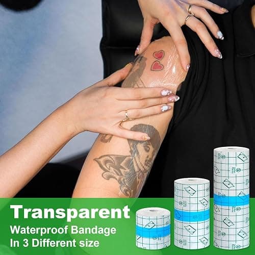 3 Rolls Tattoo Aftercare Bandage - Jconly Waterproof Tattoo Film Second Skin Tattoo Cover Up Patch Tape Healing Wrap Tattoo Supplies for Swimming, Shower, Wound Initial Healing(2 Inch, 4 Inch, 6 Inch) thumbnail 3