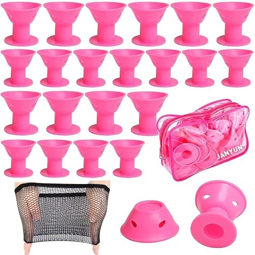 JANYUN 40 Pcs Pink Magic Hair Rollers Include 20pcs Large Silicone Curlers and 20pcs Small Silicone Curlers - Image 1
