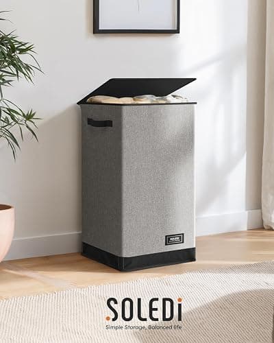 SOLEDI Laundry Hamper with Lid 90L Large & Tall Collapsible Laundry Basket, Clothes Hamper with Bag Removable Easy to Carry, Dirty Hampers for Bedroom, Bathroom, Dorm, College, Grey thumbnail 9