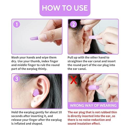 LYSIAN Ultra Soft Foam Earplugs Sleep - 38dB SNR Noise Cancelling Ear Plugs for Sleeping, Shooting, Snoring, Work Loud Sound Reduction- 60 Pairs Valued Pack,Purple thumbnail 5