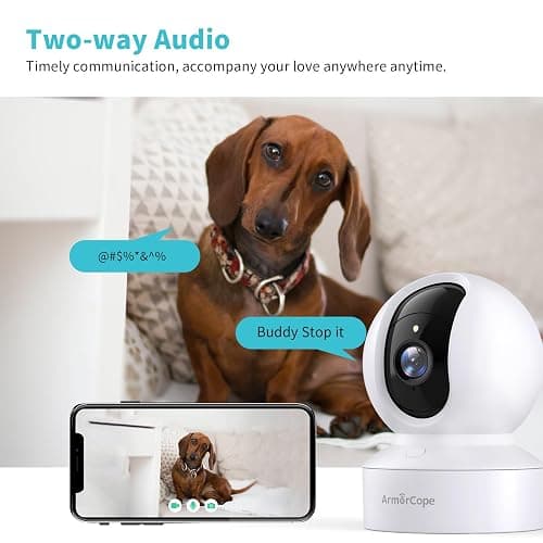 Armorcope Pet Camera, 2K HD Dog Camera with Phone APP, 360° Pan/Tilt View Puppy Cam, One Click Call for Baby Monitor, MagivPix Night Vision,Motion Tracking Alarm with Cloud/Local SD -2 Pack thumbnail 2